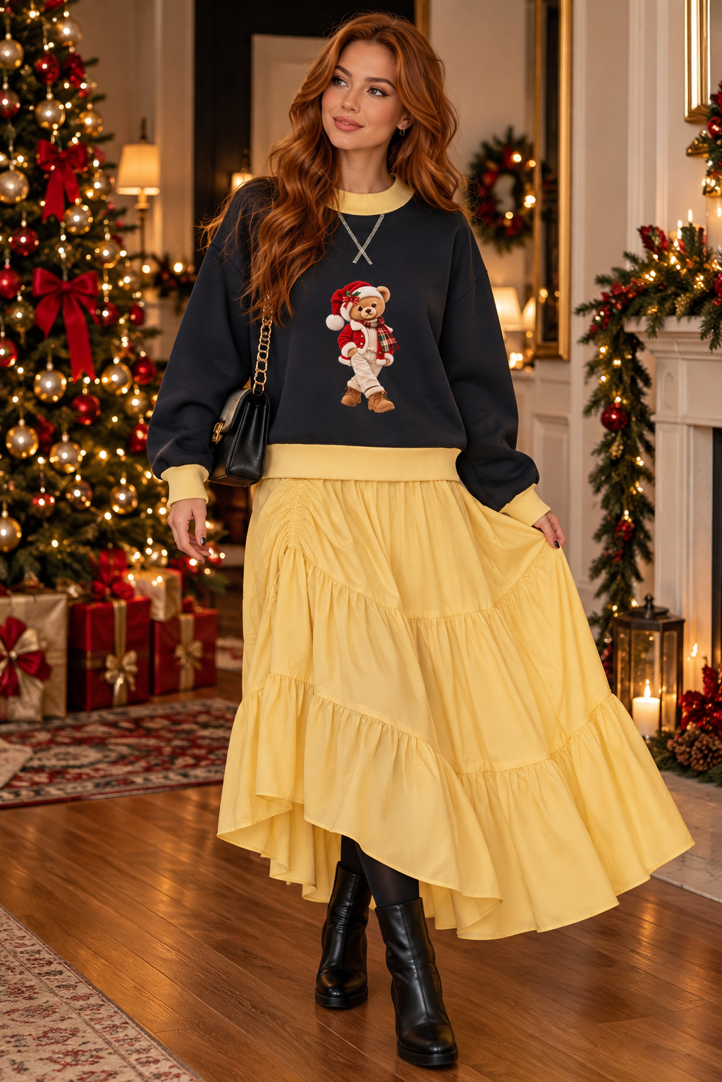 Christmas Teddy Bear Oversized Fleece Sweatshirt – Festive Collection