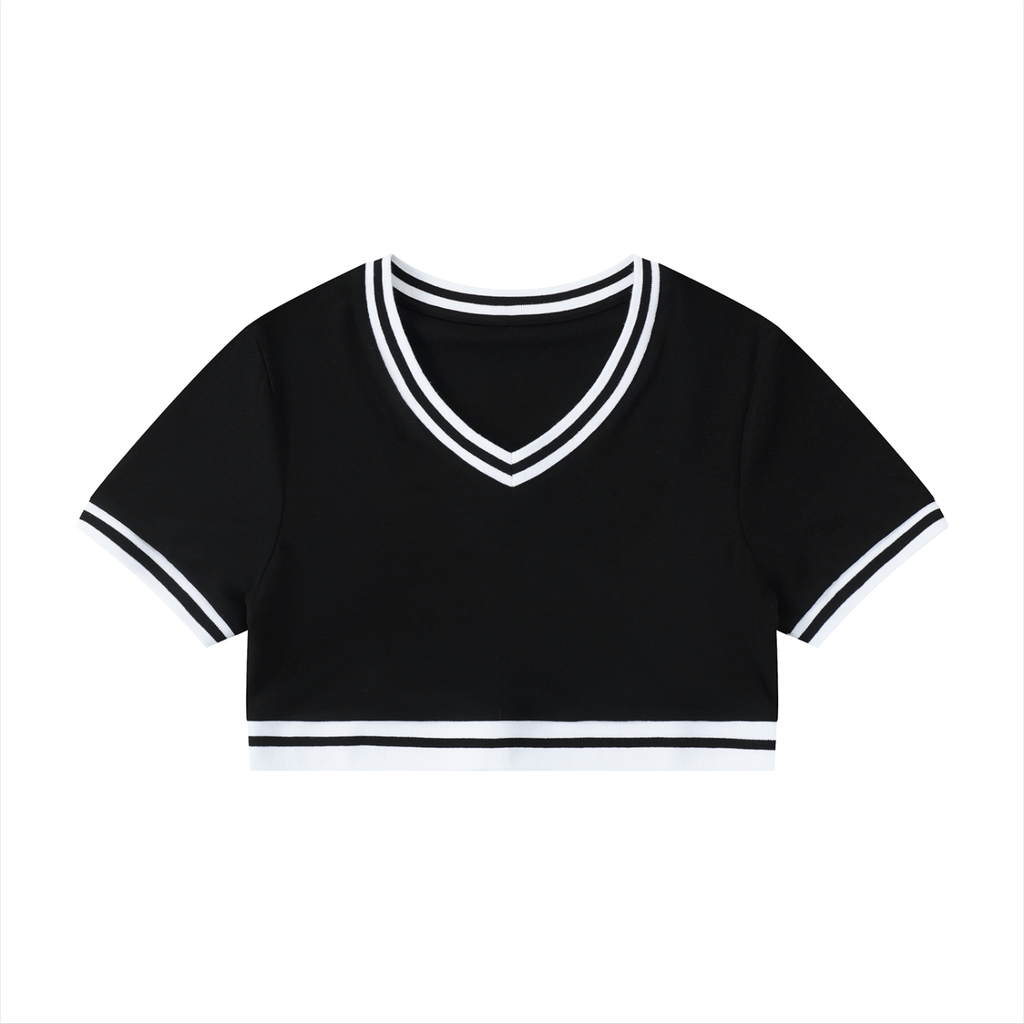AV Girls Y2K Colour Block V-Neck Crop T-Shirt