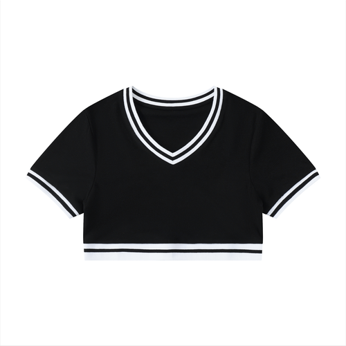 AV Girl's Y2K Colour Block V-Neck Crop T-Shirt