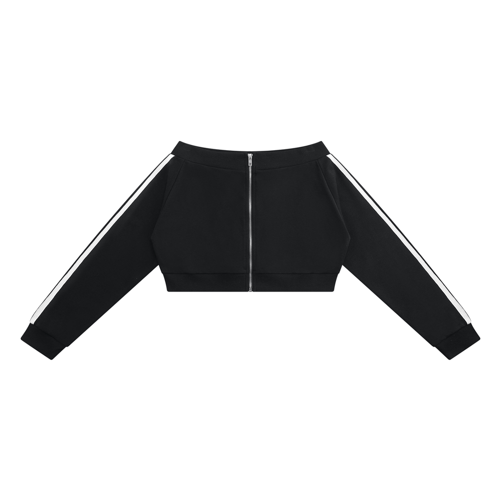 AV Girls Women’s Off-Shoulder Cropped Zip-Up Sweatshirt