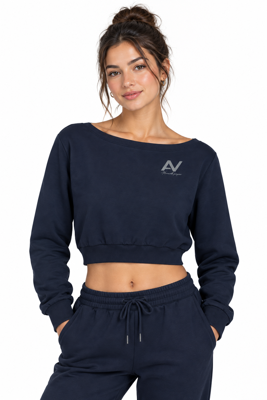 AV Off-Shoulder Cropped Sweatshirt