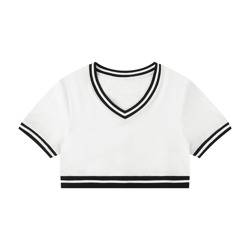 AV Girls Y2K Colour Block V-Neck Crop T-Shirt